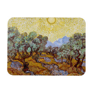 Imán Vincent van Gogh - Olivos, cielo amarillo y sol