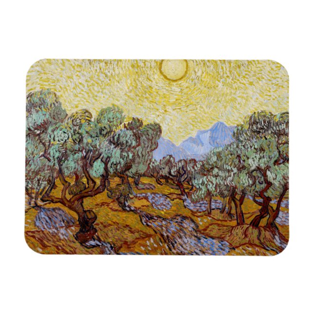 Imán Vincent van Gogh - Olivos, cielo amarillo y sol (Horizontal)
