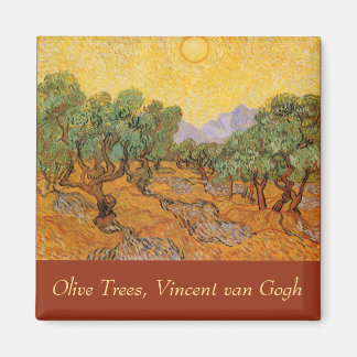 Imán Vincent van Gogh - Olivos, cielo amarillo y sol