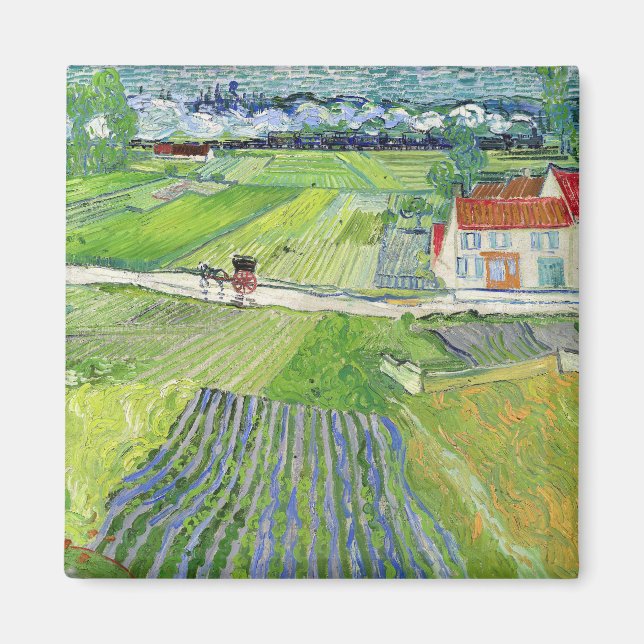 Imán Vincent van Gogh - Paisaje con Carriaje y Tren (Frente)