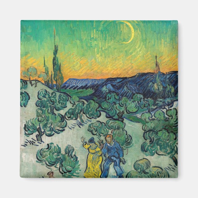 Imán Vincent van Gogh - Paisaje iluminado por luna con  (Frente)