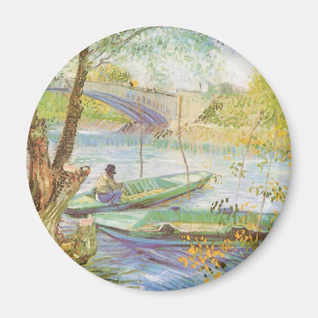 Imán Vincent van Gogh Pescando en primavera, Pont de Cl (Frente)