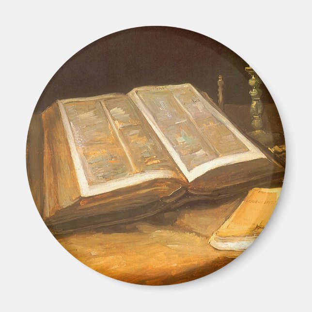 Imán Vincent van Gogh - Todavía la vida con la Biblia (Frente)