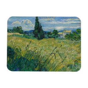 Imán Vincent Van Gogh, un campo de trigo verde con cipr