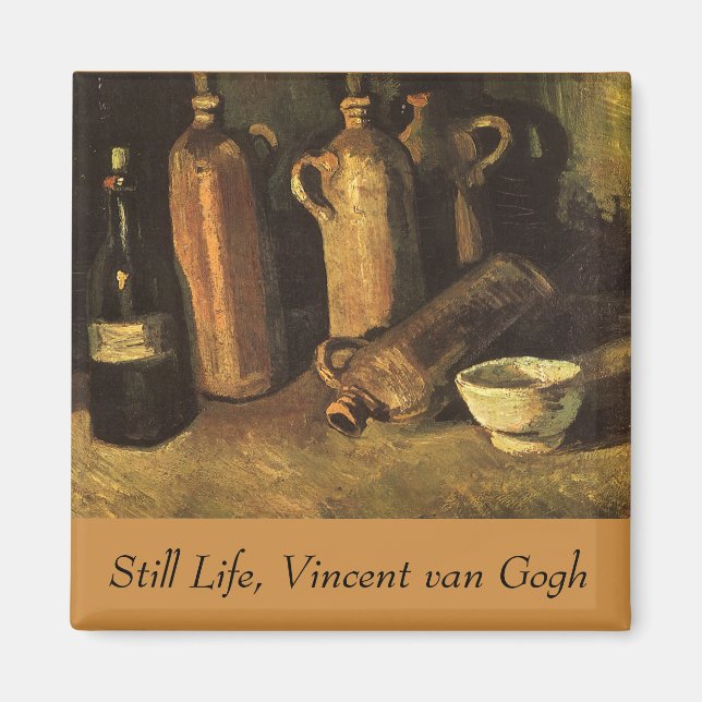 Imán Vincent van Gogh - Vida fija con 4 botellas de pie (Frente)