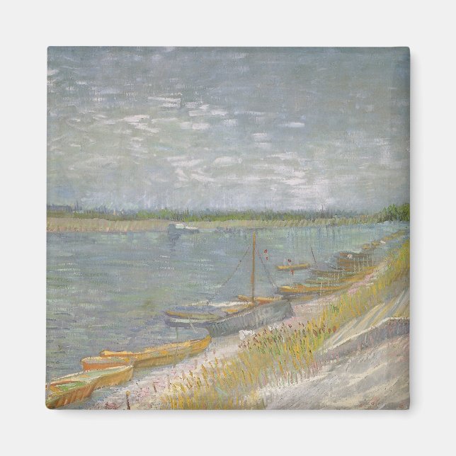 Imán Vincent van Gogh - Vista de un río con botes de re (Frente)