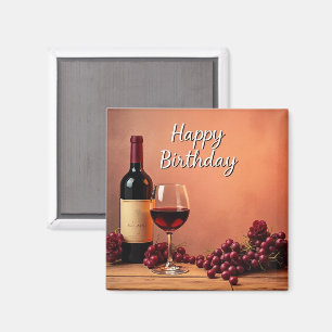 Imán Viñedo Elegante Feliz Cumpleaños Vino y Uvas