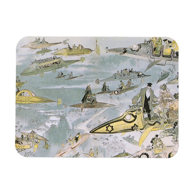 Imán Viñeta Ciencia Ficción Carros Futuristas, taxis (Horizontal)