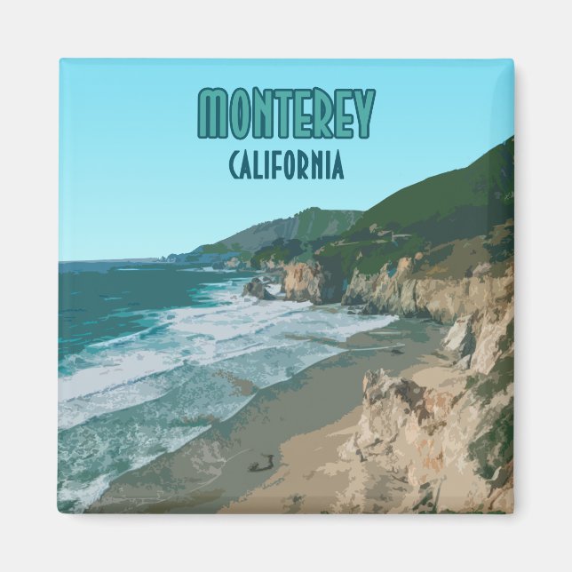 Imán Viñeta de la Costa del Pacífico de Monterey (Frente)