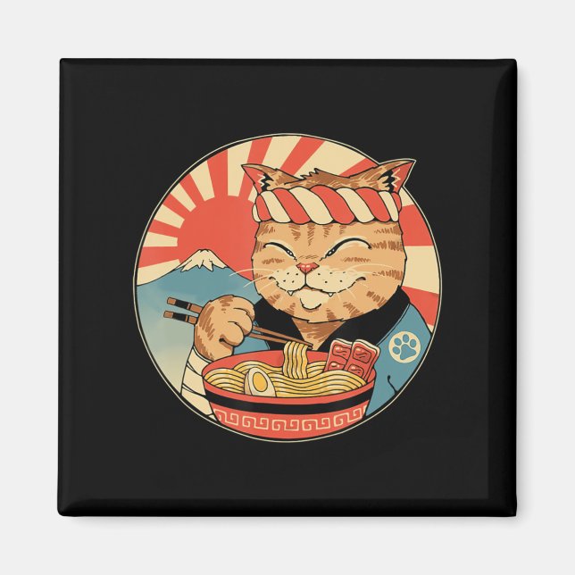 Imán Viñeta Kawaii Ramen Cat Neko Anime Noodal Japonés (Frente)