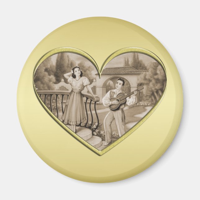 Imán Viñeta Romance, hombre y mujer, oro (Frente)