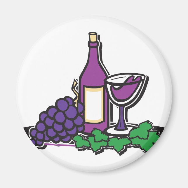 Imán Vino rojo y uvas moradas (Frente)