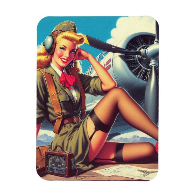 Imán Vintage Airplane Pin-Up (Vertical)