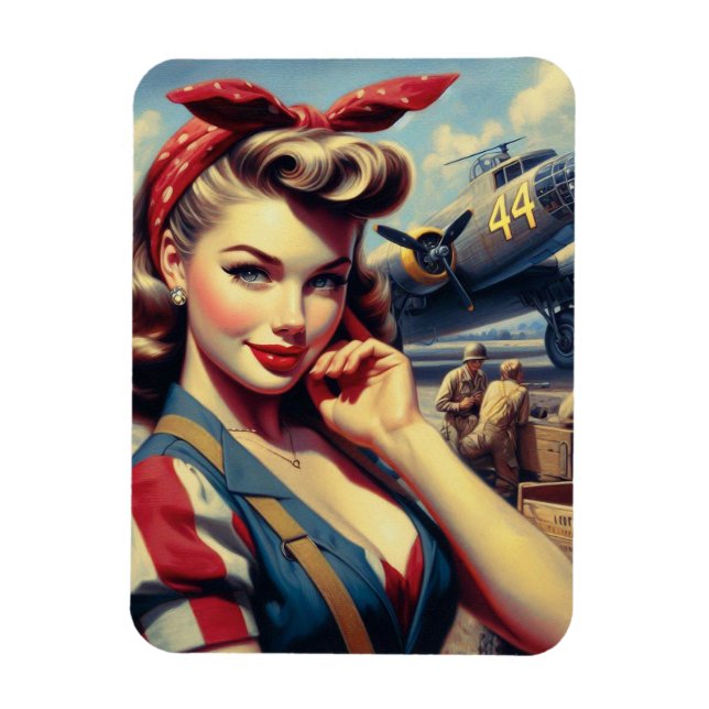 Imán Vintage Airplane Pin Up (Vertical)