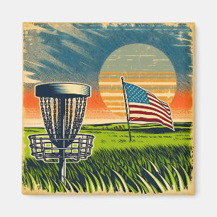 Imán Vintage American Flag Disk Golf Vintage Sun