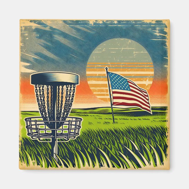 Imán Vintage American Flag Disk Golf Vintage Sun (Frente)