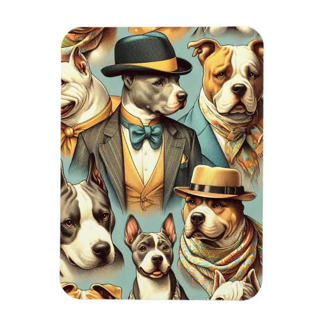 Imán Vintage American Pit Bull Terrier Ilustracion (Vertical)