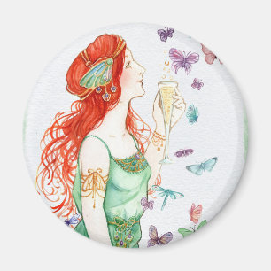 Imán Vintage Art Nouveau Lady Champagne Fiesta Time