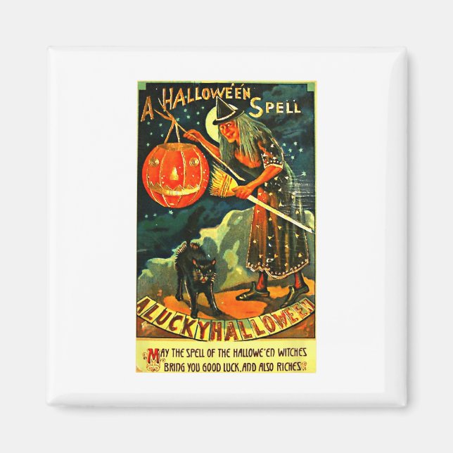 Imán Vintage Art Retro Halloween Witch (Frente)