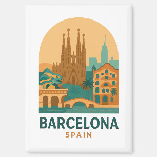 Imán Vintage Barcelona España Viajes Sagrada Familia