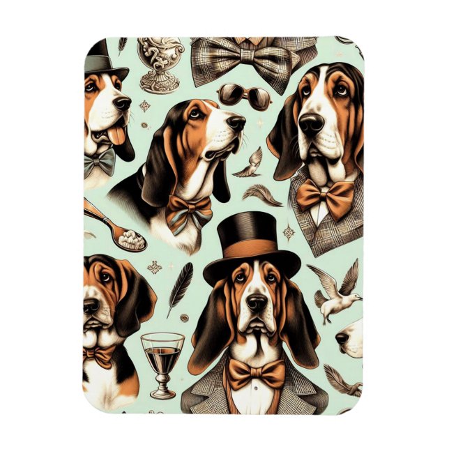 Imán Vintage Basset Hound Seamless (Vertical)