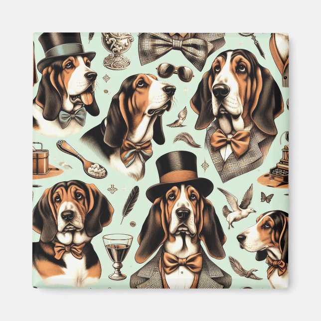 Imán Vintage Basset Hound Seamless (Frente)