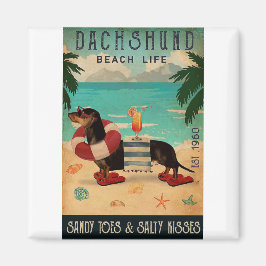 Imán Vintage Beach Cocktail Life Dachshund