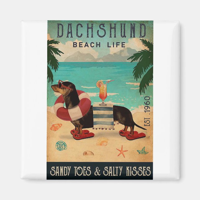 Imán Vintage Beach Cocktail Life Dachshund (Frente)