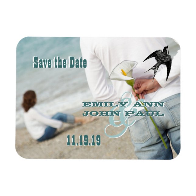Imán Vintage Bird Your Photo Save the Date (Horizontal)