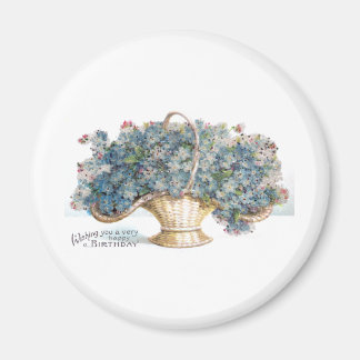 Imán Vintage Birthday Beaded Basket of Blue Flowers