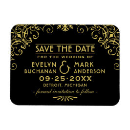 Imán Vintage Black Gold Art Deco Wedding Save the Date