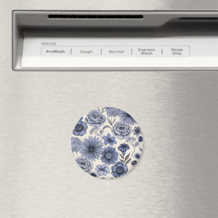 Imán Vintage Blue Toile Floral Botanical Pattern