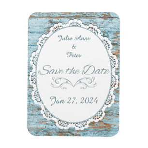 Imán Vintage Blue Wood & Lace Rustic Beach