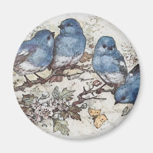 Imán Vintage bluebird ilustracion lindo pájaros natural