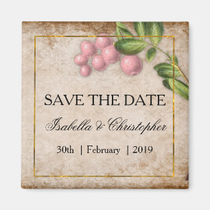 Imán Vintage Boda de Berries Rosadas Salva la fecha
