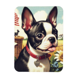 Imán Vintage Boston Terrier Ilustracion