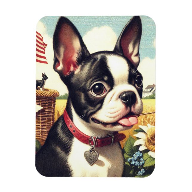 Imán Vintage Boston Terrier Ilustracion (Vertical)