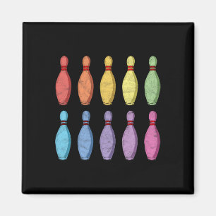 Imán Vintage Bowling Pin Rainbow Pop Art Retro Gra de 8