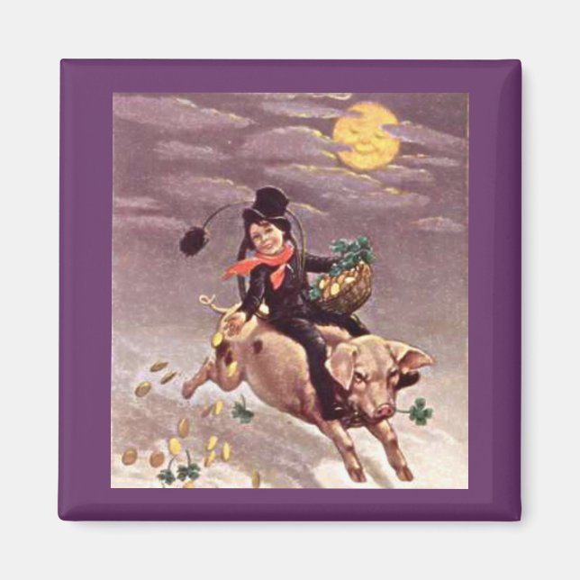 Imán Vintage Boy on Pig (Frente)