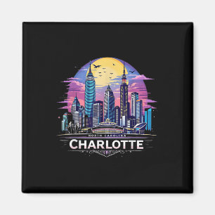 Imán Vintage Charlotte North Carolina Sunset Skyline Ci