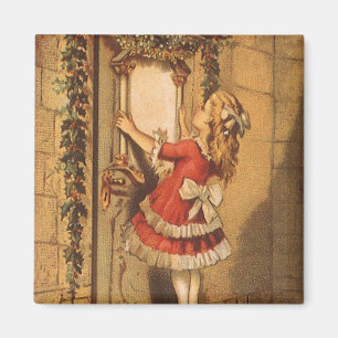 Imán Vintage Chica victoriano de Navidad colgando un ja