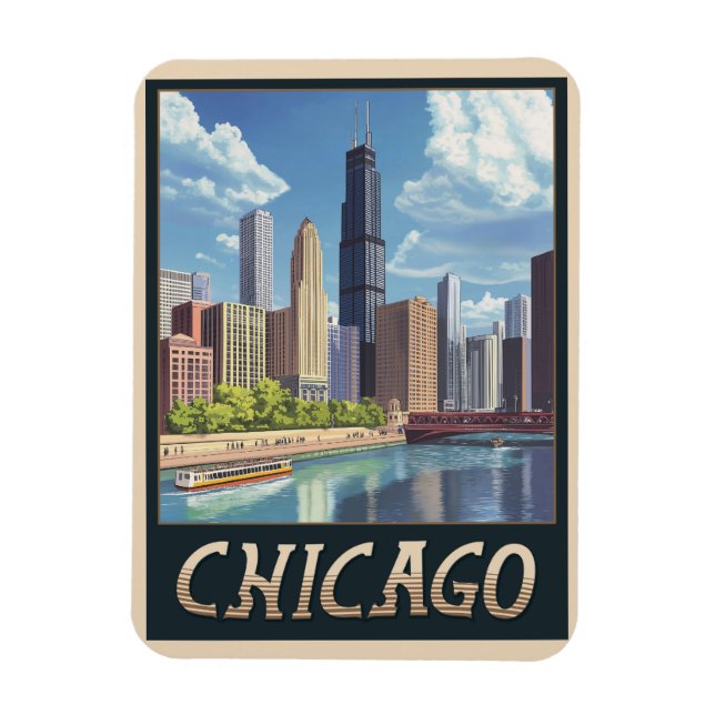 Imán Vintage Chicago City Skyline (Vertical)