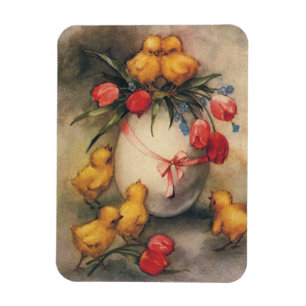 Imán Vintage chicles de Pascua con flores rojas de tuli