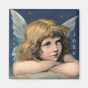 Imán Vintage Christmas Angel Child White Wings Indigo