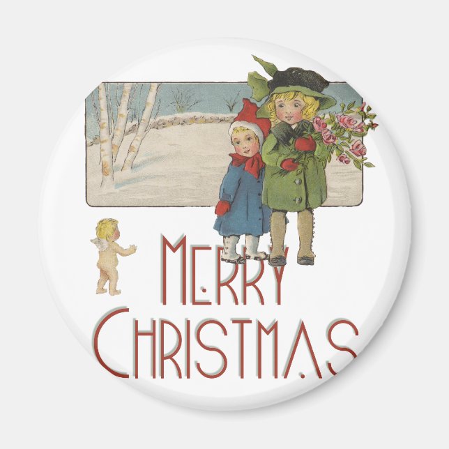 Imán Vintage Christmas Children and Cherub Art Print (Frente)