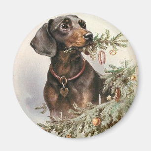 Imán Vintage Christmas Dachshund Dog