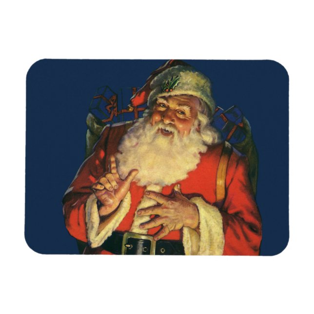 Imán Vintage Christmas, Jolly Santa Claus con juguetes (Horizontal)