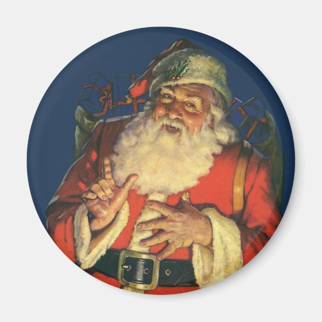 Imán Vintage Christmas, Jolly Santa Claus con juguetes (Frente)