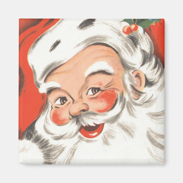 Imán Vintage Christmas, Jolly Santa Claus con sonrisa (Frente)