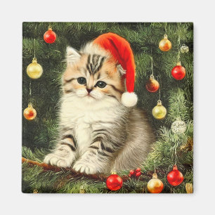 Imán Vintage Christmas Kitten